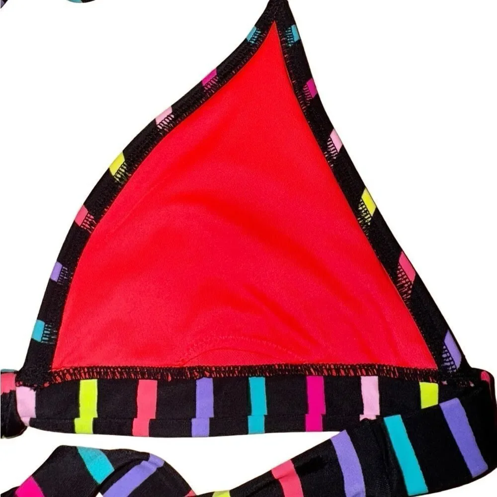 Victoria's Secret Women's Multi Color Black Stripe Halter Top Swimsuit - Medium